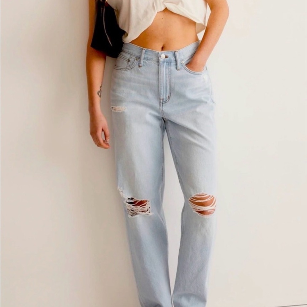 Madewell Distressed Slouchy Boy Jeans in Light Blue